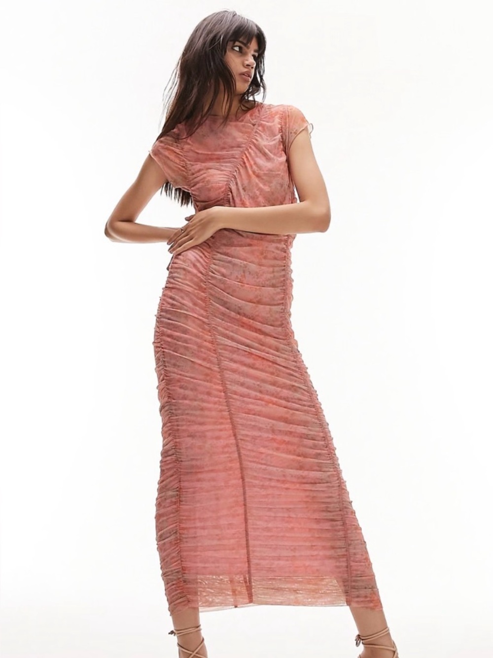 Topshop Women’s Pink Ruched Maxi Dress